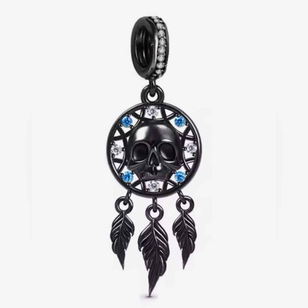Bracelet Charm Dream Catcher with Skull & Rhinestones - Picture 2 of 8